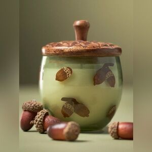 New Anthropologie Gourmand Sweet Maple & Chai Handpainted Acorn Glass Candle
